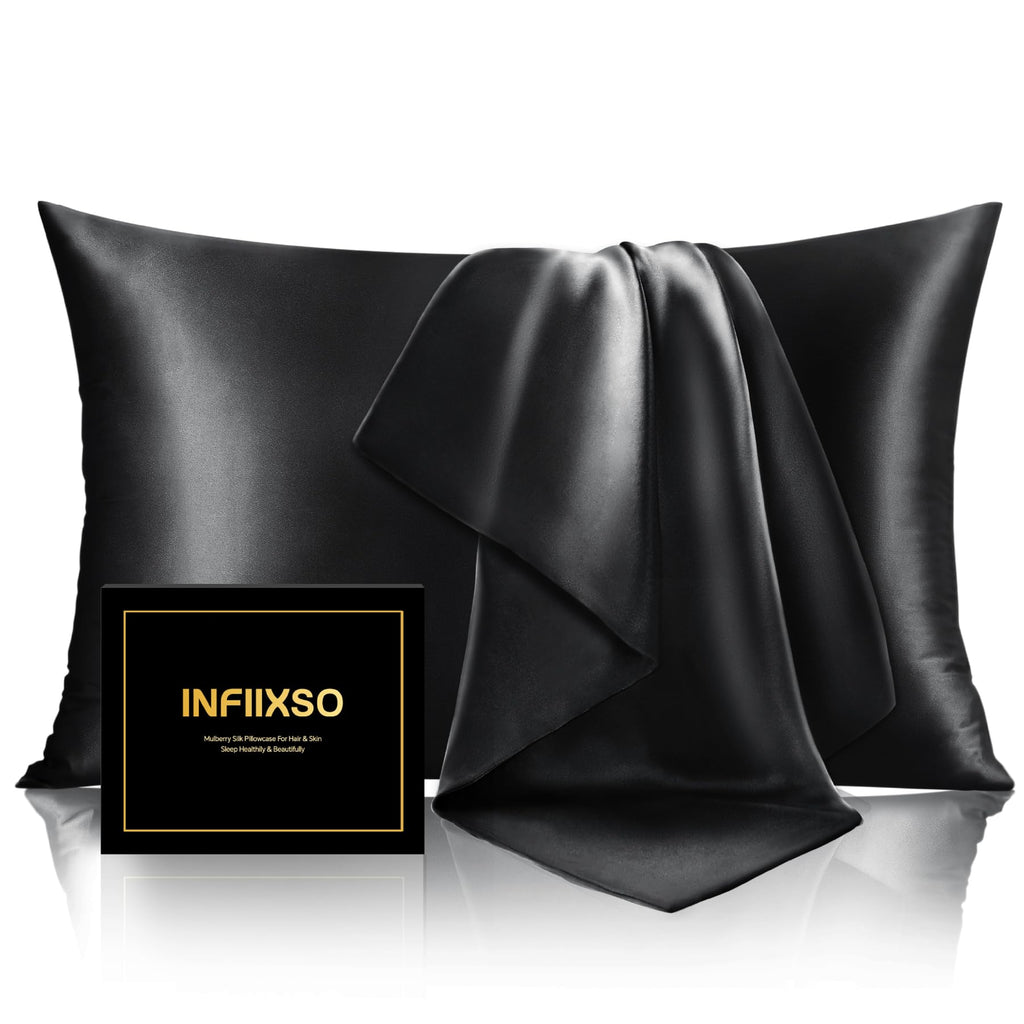INFIIXSO Mulberry Silk Pillow Cases Standard Size with Zipper, Champagne