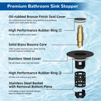 Hibbent Upgraded 3 in 1 Bathroom Sink Drain Strainer, Pop Up Stopper