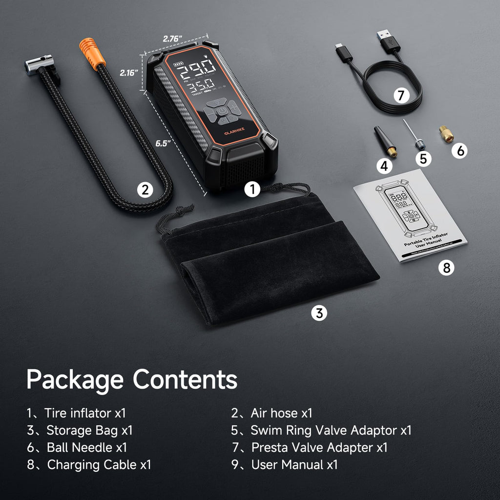 OlarHike Tire Inflator Portable Air Compressor,Dual Power-3*2000mAh &12V DC