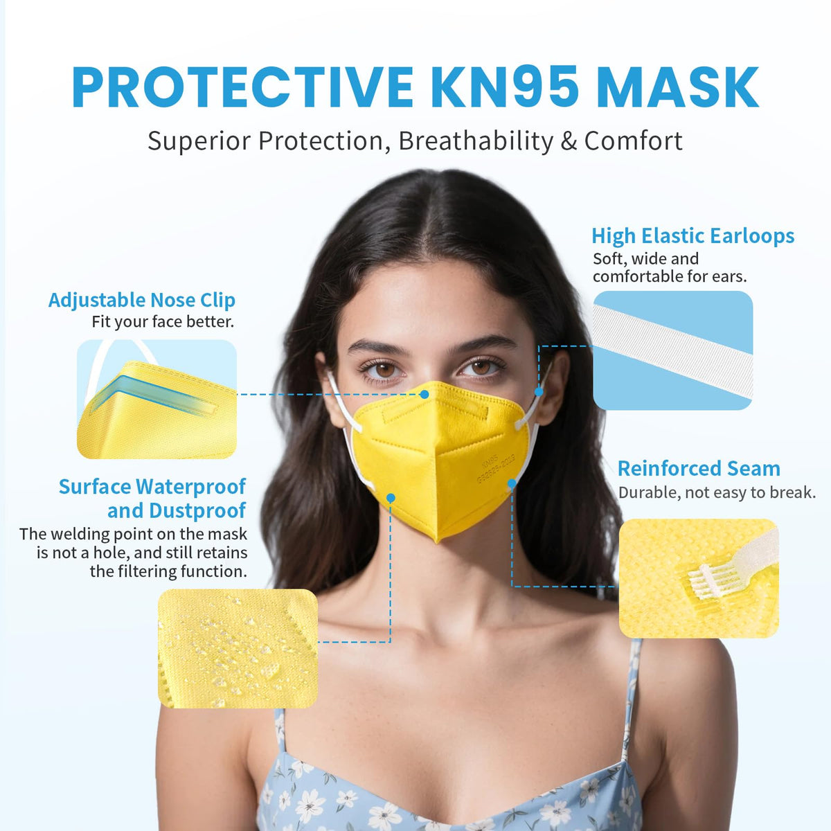 akgk KN95 Face Mask 50 PCS, Breathable Protection Masks, 5-Ply KN95 Black Masks, Cup Dust Safety Masks