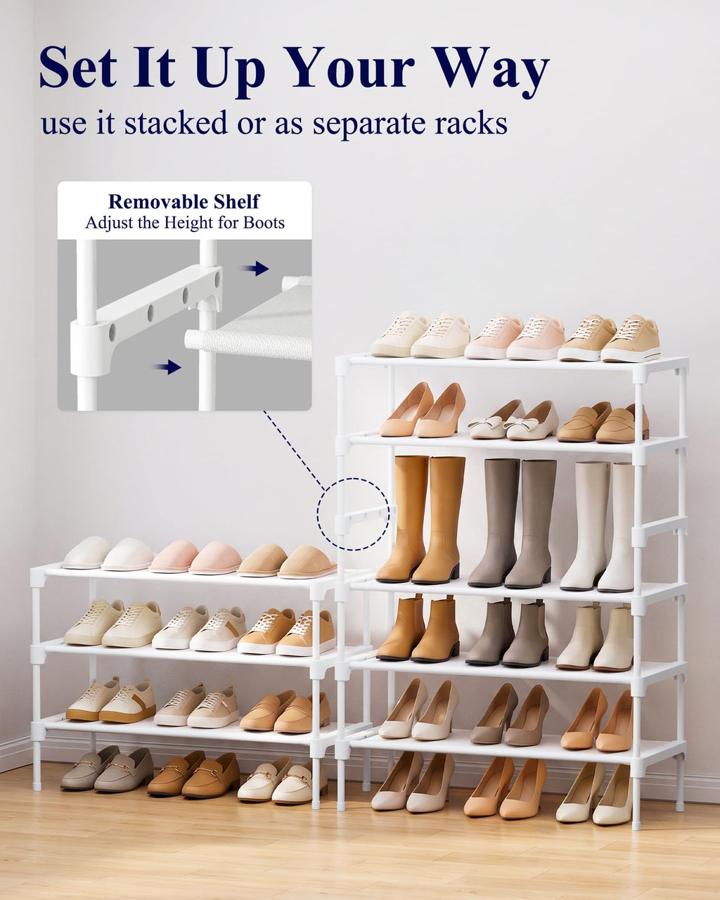 Kitsure Shoe Rack - Non-Woven Shoe Rack Shelf, Shoe Organizer for Closet, Entryway, Garage & Corridor, Stackable Shoe Shelves, 27.5" Wide - 2 Tier, Black