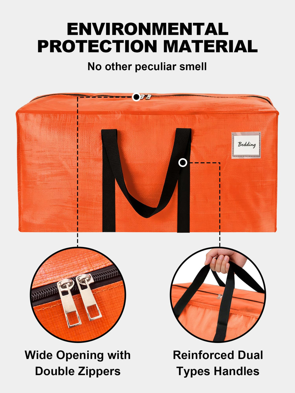 HOMESURE Supports 200lbs Heavy Duty Moving Bags - Strong Zipper & Wrap-Around Handles - Water-Resistant Storage Totes, Durable Alternative to Moving Boxes - 4 Pack - Semi-Transparent