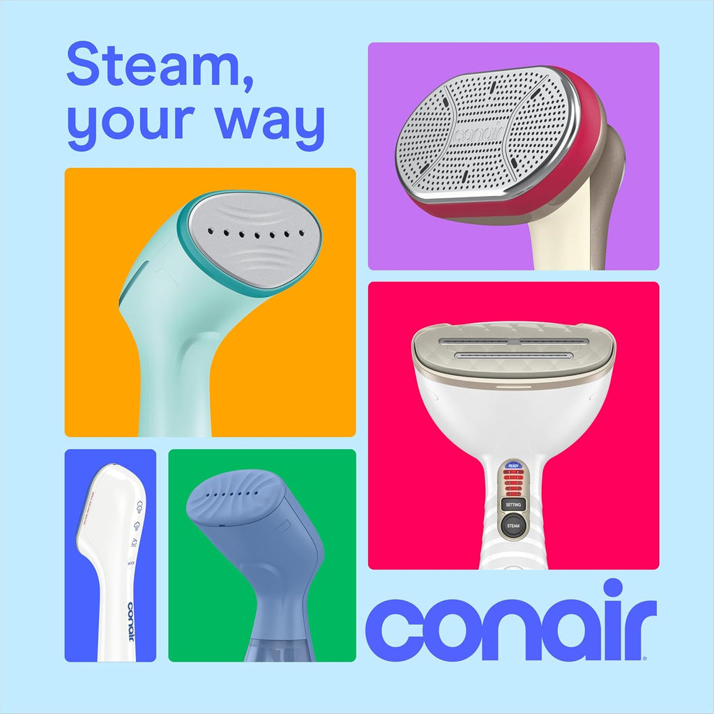 Conair Steamer for Clothes & Upholstery, Handheld, 3 Attachments, White
