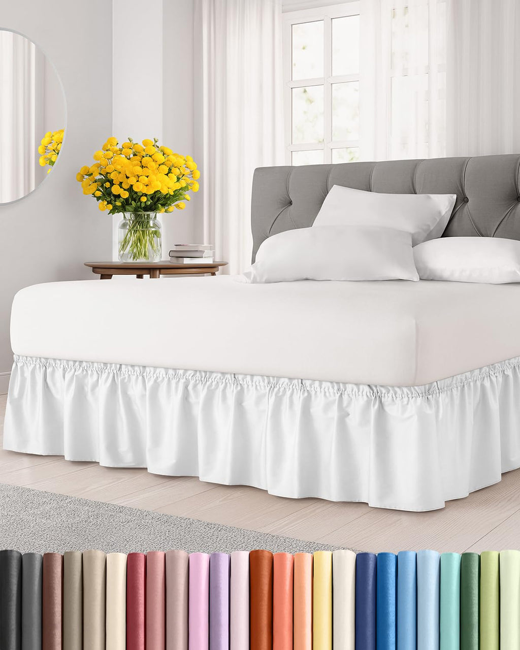 CGK Wrap Around Dust Ruffle Bed Skirt - Full Size, 14" Inch, Light Grey