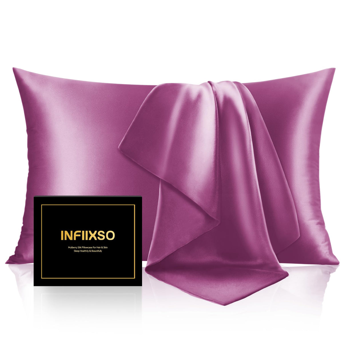 INFIIXSO Mulberry Silk Pillow Cases Standard Size with Zipper, Champagne
