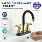 Matte Black Bathroom Faucet, Hurran 4 inch Centerset 2-Handle Lead-Free