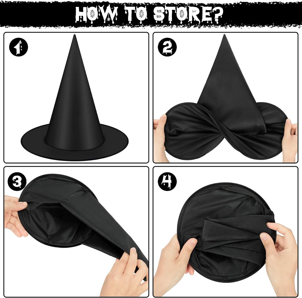 24 PCS Halloween Witch Hat with Nylon Ropes for Halloween Yard Decor