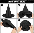 24 PCS Halloween Witch Hat with Nylon Ropes for Halloween Yard Decor