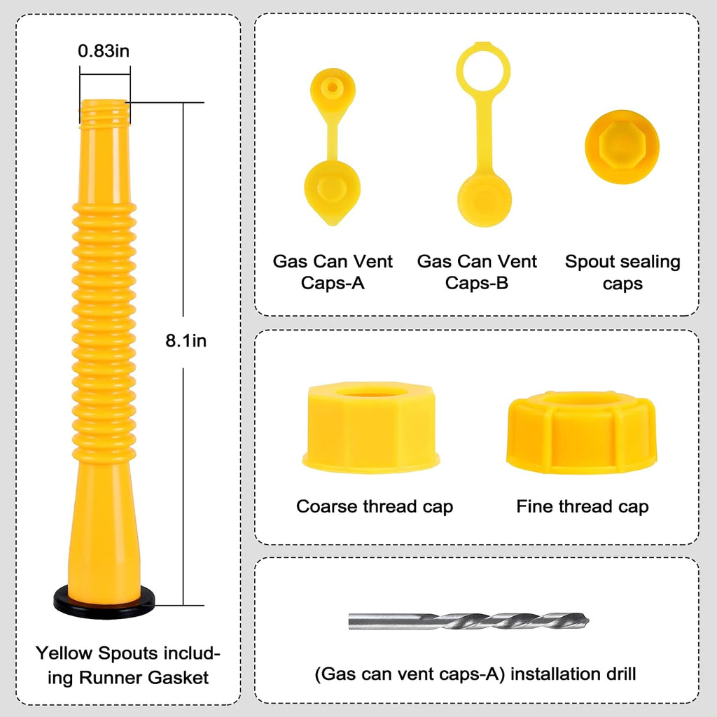 Gas Can Spout Replacement Kit, Gas Can Nozzle Replacement (2 Kits-Yellow)