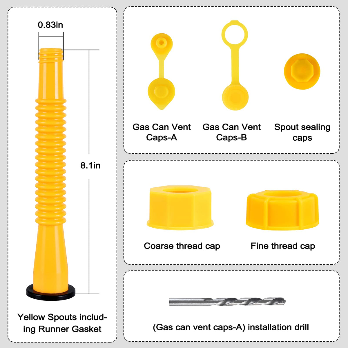 Gas Can Spout Replacement Kit, Gas Can Nozzle Replacement (2 Kits-Yellow)