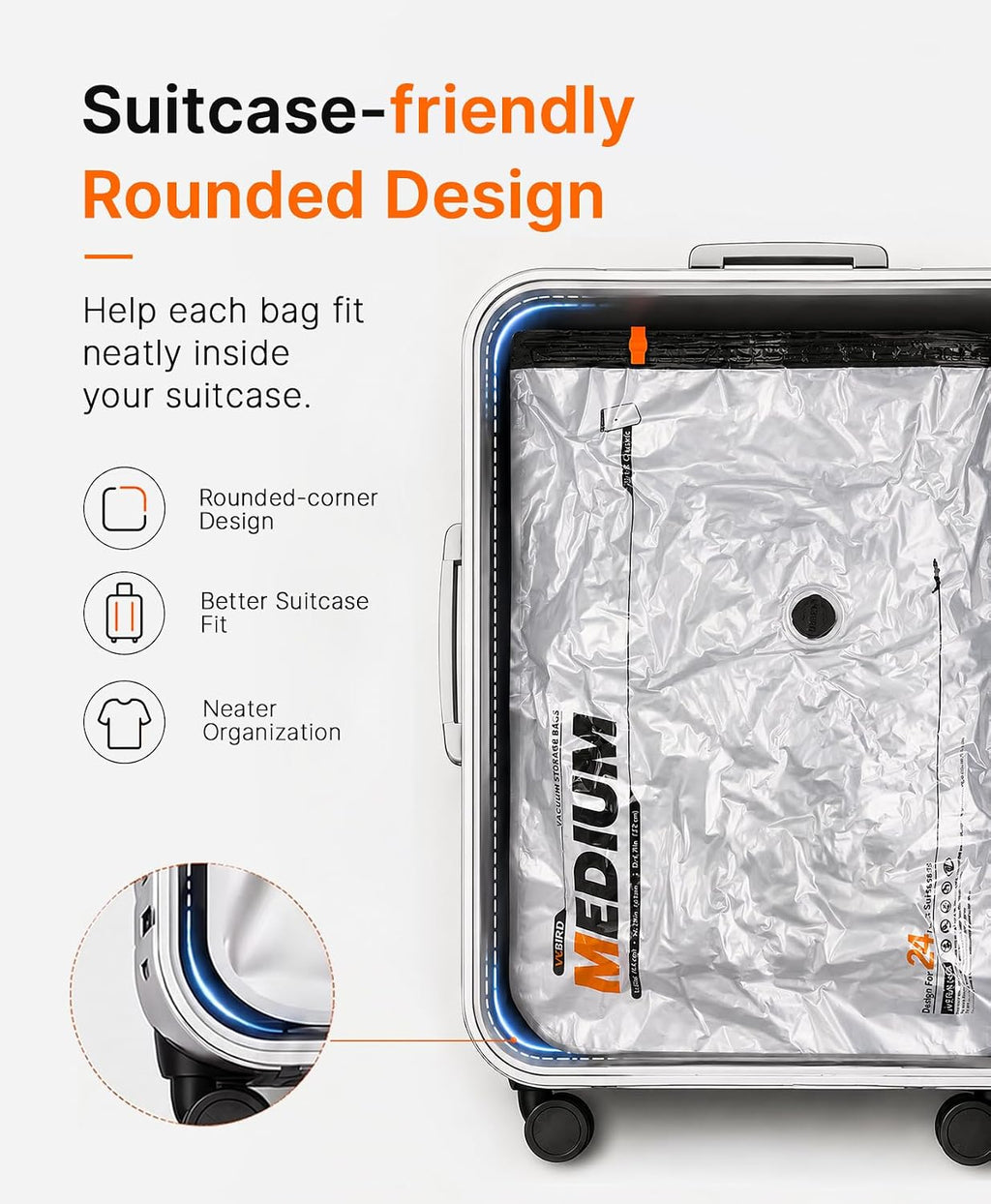 Vacbird 20-Pack Travel Vacuum Storage Bags, Compression Bags for Suitcase & Carry-On, Dual Power Cordless Rechargeable Pump (Battery & USB), Space Saver Bags for Clothes