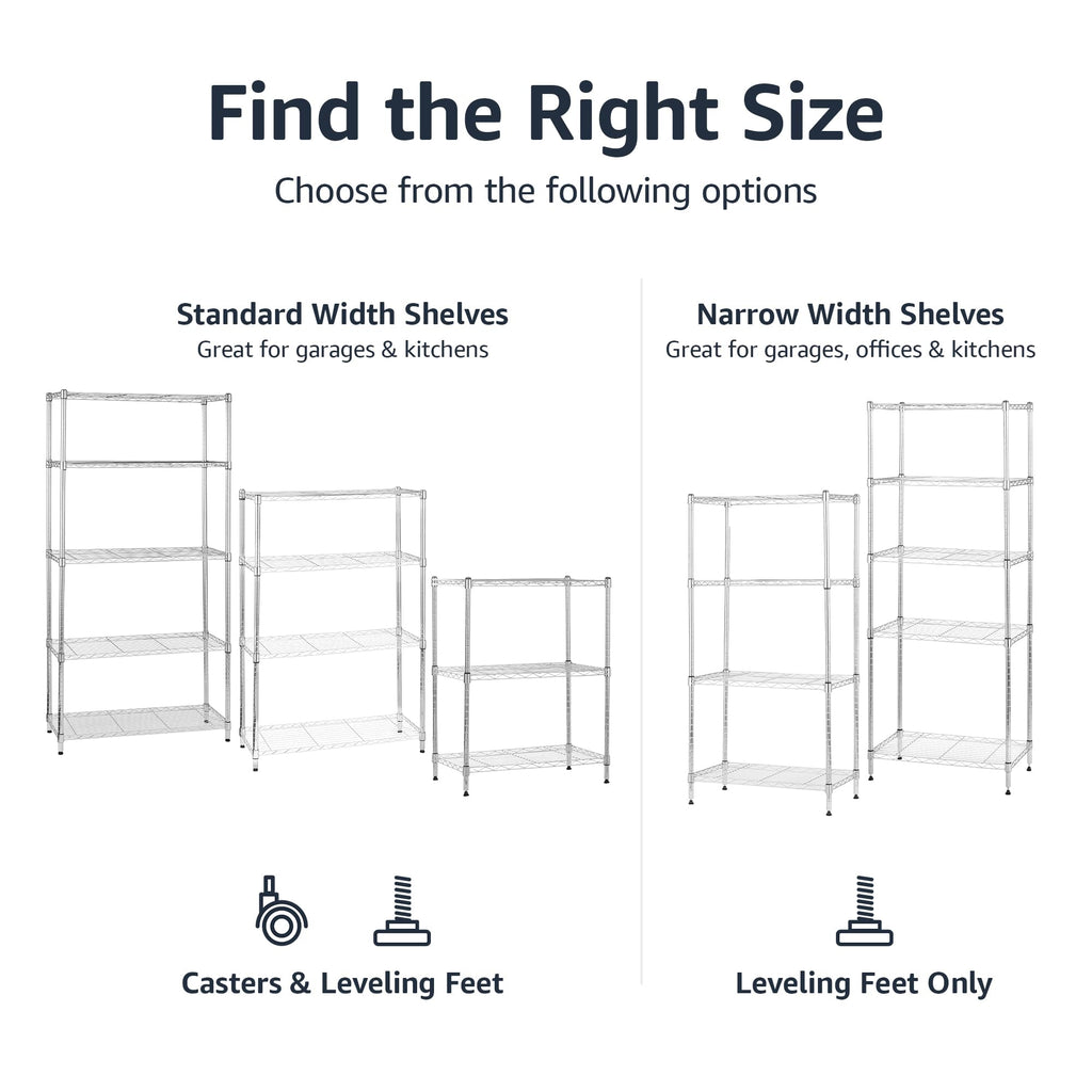 Amazon Basics 5-Shelf Tower Adjustable Storage Shelving Unit, Chrome, 16" x 16" x 54", 150 lbs Per Shelf