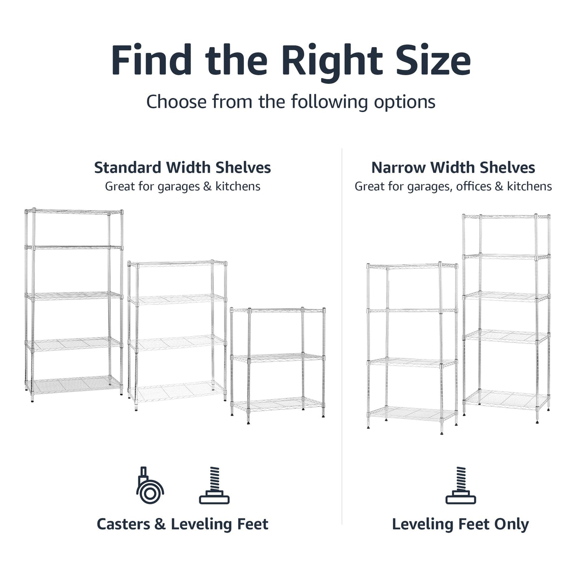 Amazon Basics 5-Shelf Tower Adjustable Storage Shelving Unit, Chrome, 16" x 16" x 54", 150 lbs Per Shelf
