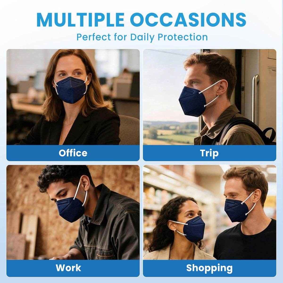 akgk KN95 Face Mask 50 PCS, Breathable Protection Masks, 5-Ply KN95 Black Masks, Cup Dust Safety Masks