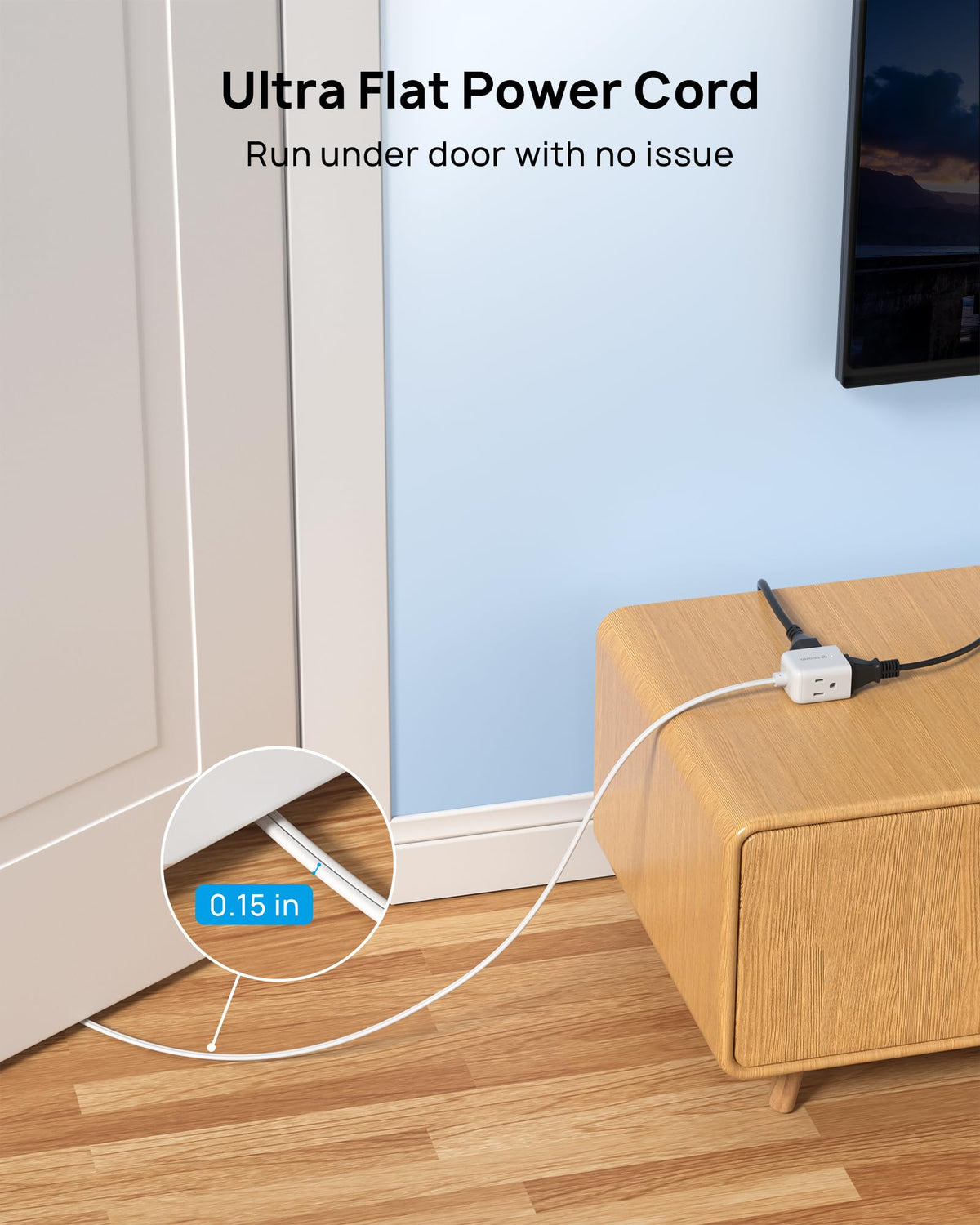 TROND Rightward Flat Plug Extension Cord 6ft for Small Tight Spaces, White
