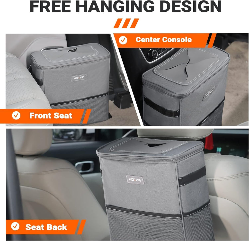 HOTOR Car Trash Can, Leakproof Car Organizer, 2-Gallon, Brown