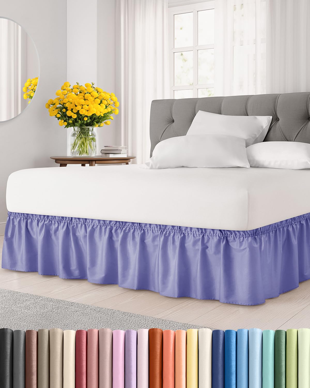 CGK Wrap Around Dust Ruffle Bed Skirt - Full Size, 14" Inch, Light Grey