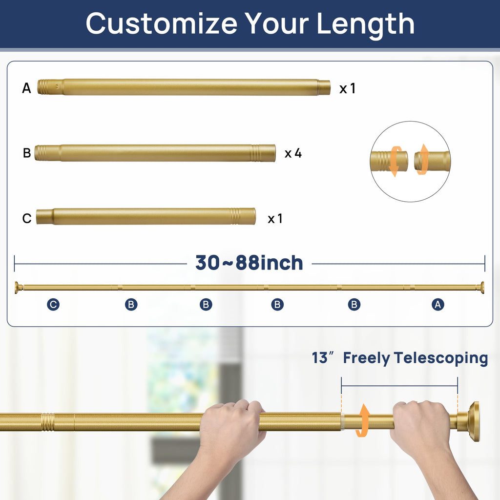 ENJOYBASICS 1" Black Shower Curtain Rod, 30-52" Adjustable, Secure Tension
