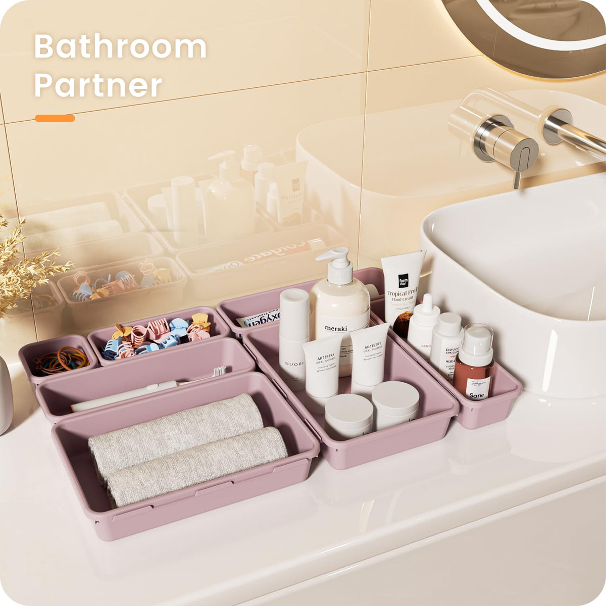 A-LuGei 【Military Grade】 Drawer Organizer for Vanity Bathroom Makeup Desk