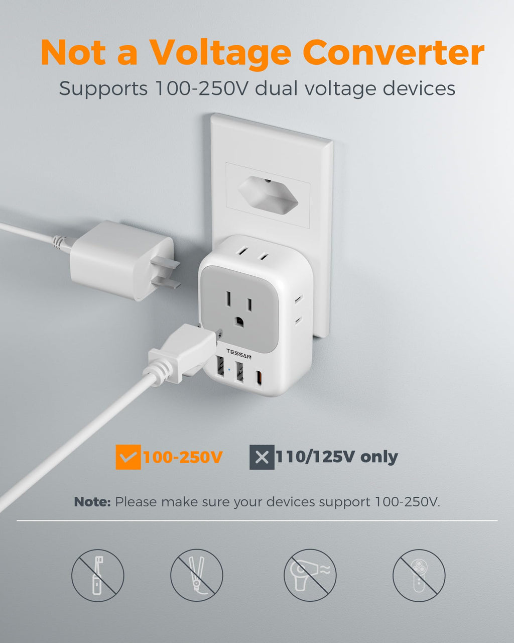 TESSAN European Travel Plug Adapter 2 Pack, Type C Plug
