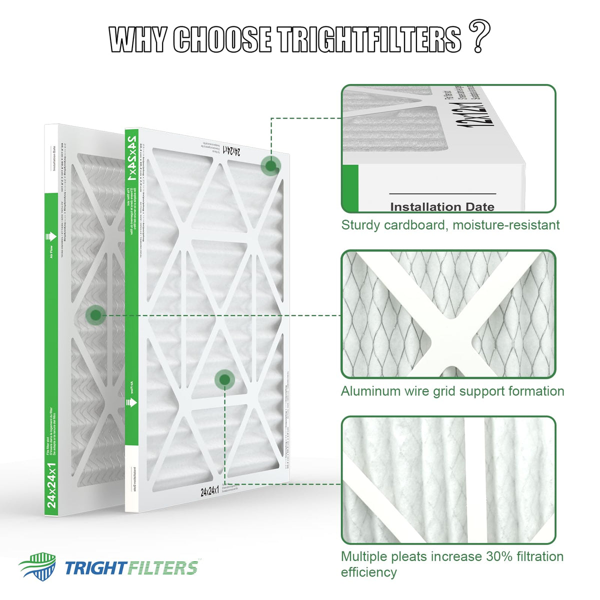 TRIGHTFILTERS 14x20x1 Air Filter 4 Pack, MERV 8 Filter Replacement