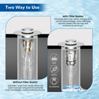 Hibbent Upgraded 3 in 1 Bathroom Sink Drain Strainer, Pop Up Stopper