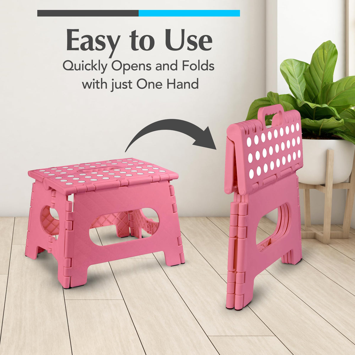 Handy Laundry Folding Step Stool 9 Inch, Pink, Non-Slip Holds 300 lbs