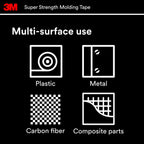 3M Super-Strength Molding Tape, 1/2 in x 15 ft, Double-Sided Adhesive, Permanently Attaches Side Moldings, Trim and Emblems to Interior and Exterior of Vehicles (03614), Gray