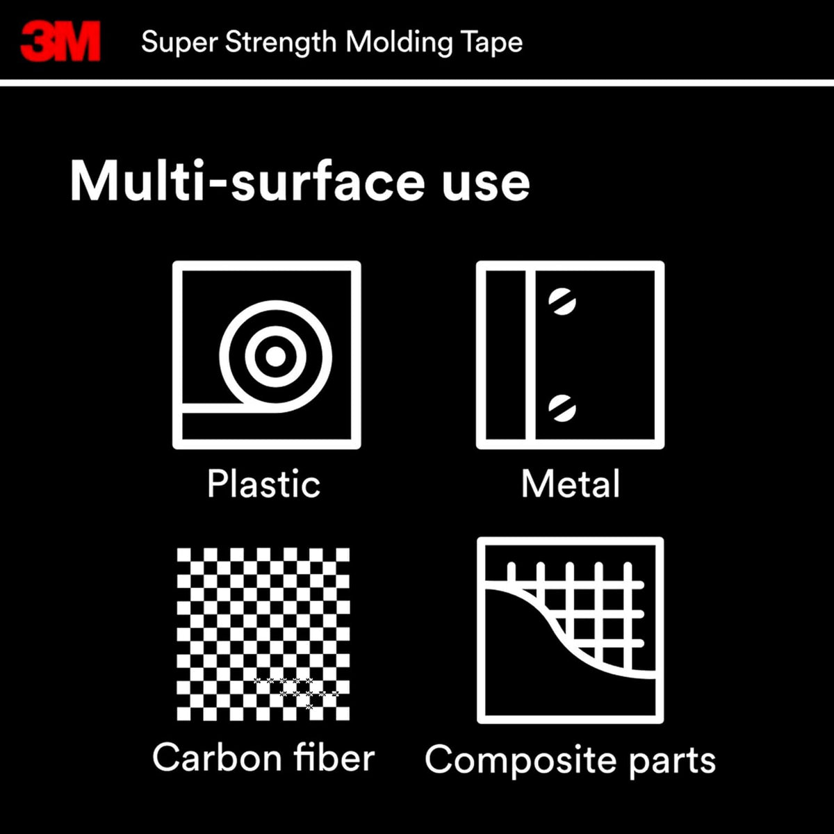 3M Super-Strength Molding Tape, 1/2 in x 15 ft, Double-Sided Adhesive, Permanently Attaches Side Moldings, Trim and Emblems to Interior and Exterior of Vehicles (03614), Gray
