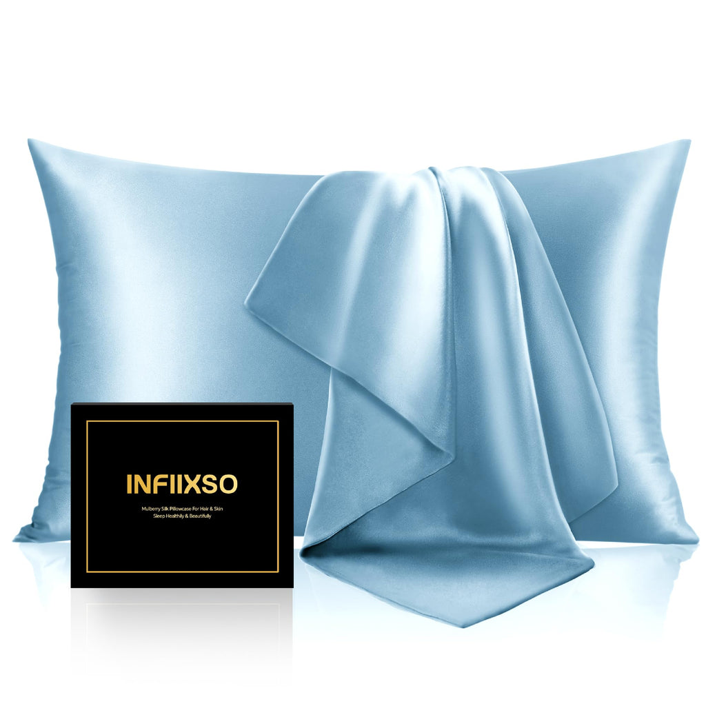 INFIIXSO Mulberry Silk Pillow Cases Standard Size with Zipper, Champagne