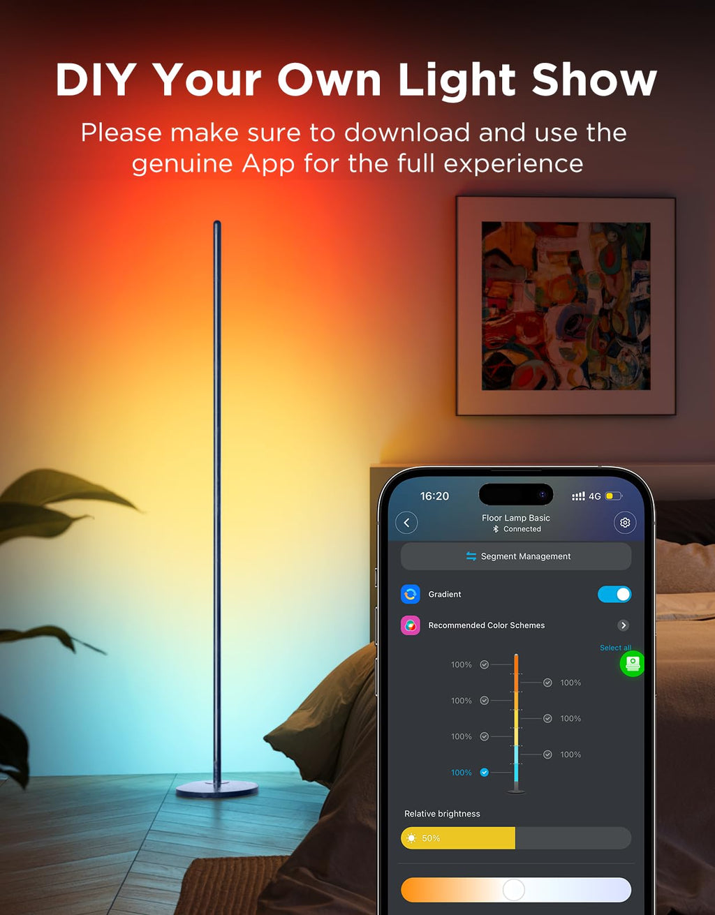 Govee RGBIC Floor Lamp Basic, 1000lm LED Corner Lamp, Champagne
