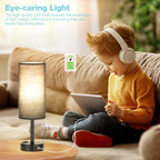 Fenmzee Bedside Table Lamp for Bedroom - Dimmable Touch, USB A+C, AC Outlet