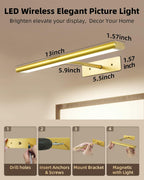 EZVALO Picture Light for Wall, 13'' Rechargeable Magnetic with Remote