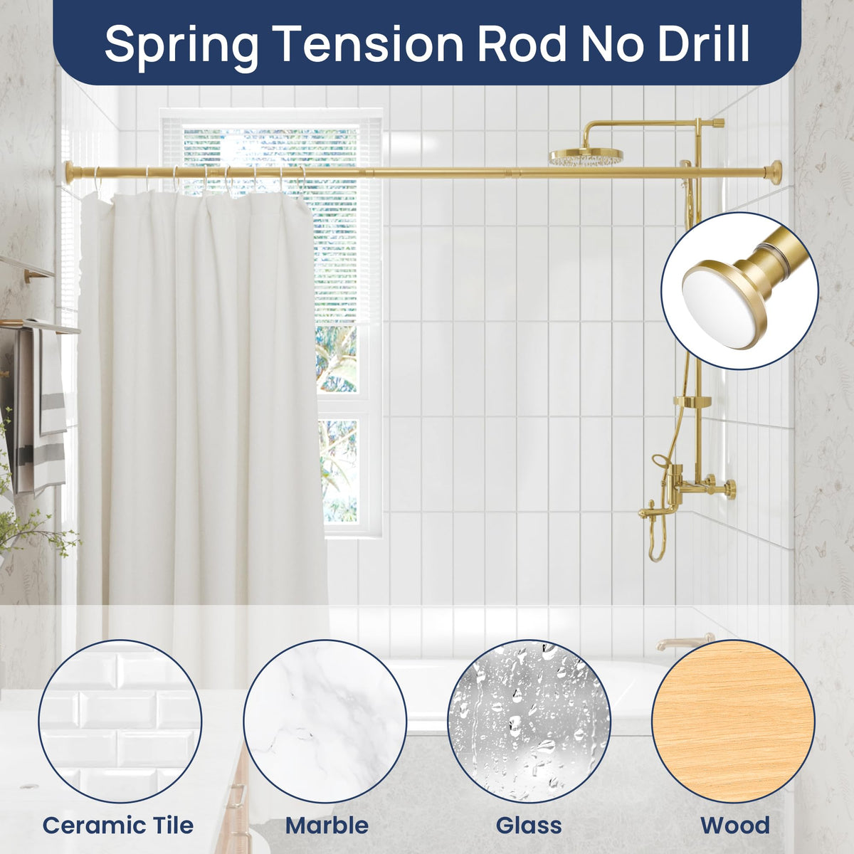 ENJOYBASICS 1" Black Shower Curtain Rod, 30-52" Adjustable, Secure Tension