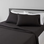 Amazon Basics Lightweight Super Soft Breathable Wrinkle-Resistant Microfiber 4-Piece Bed Sheet Set with 14-Inch Deep Pockets, Queen, Bright White, Solid