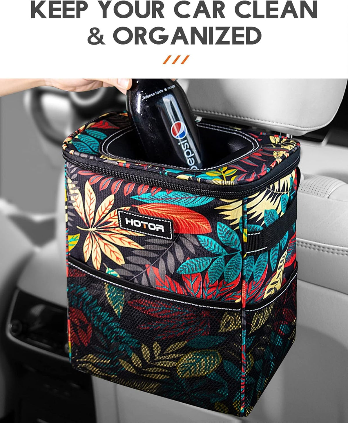 HOTOR Car Trash Can, Leakproof Car Organizer, 2-Gallon, Brown