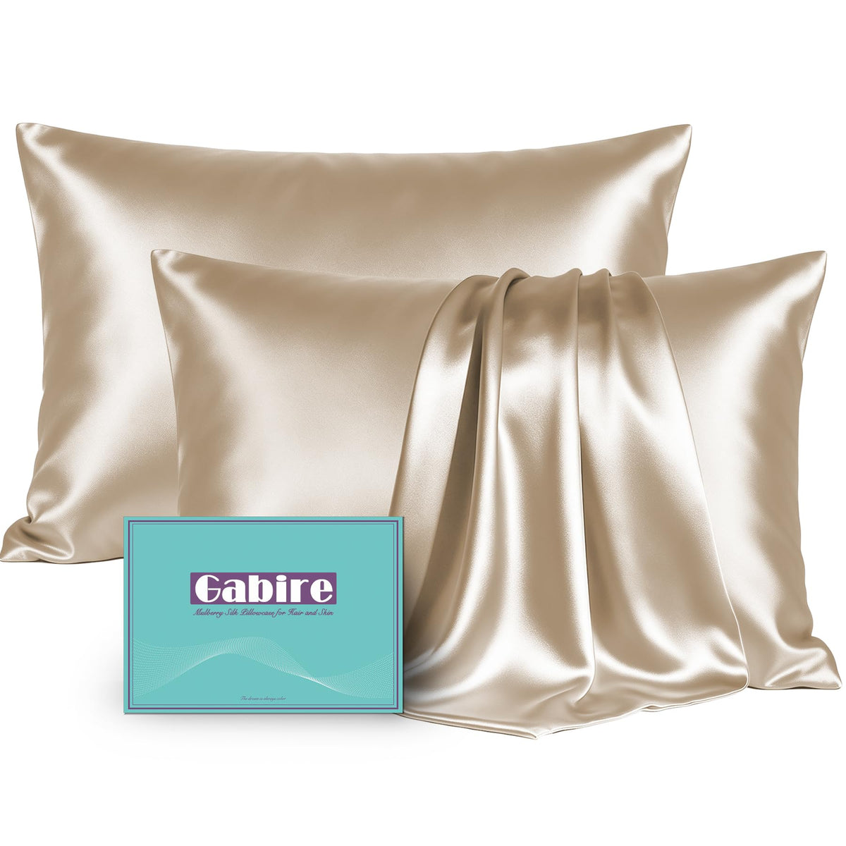 Gabire Mulberry Silk Pillowcases Set of 2, Both Sides Real Silk Pillowcase for Hair and Skin Prevent Acne Pillowcase Organic Silk Pillow case 2 Pack with Hidden Zipper, Navy Blue, Standard (20"×26")