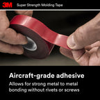 3M Super-Strength Molding Tape, 1/2 in x 15 ft, Double-Sided Adhesive, Permanently Attaches Side Moldings, Trim and Emblems to Interior and Exterior of Vehicles (03614), Gray