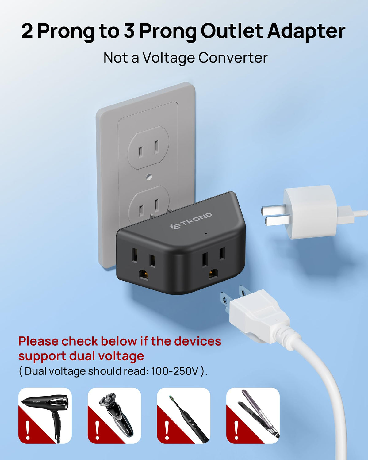 TROND Multi Plug Outlet Extender 2 Pack, Outlet Splitter for Bathroom