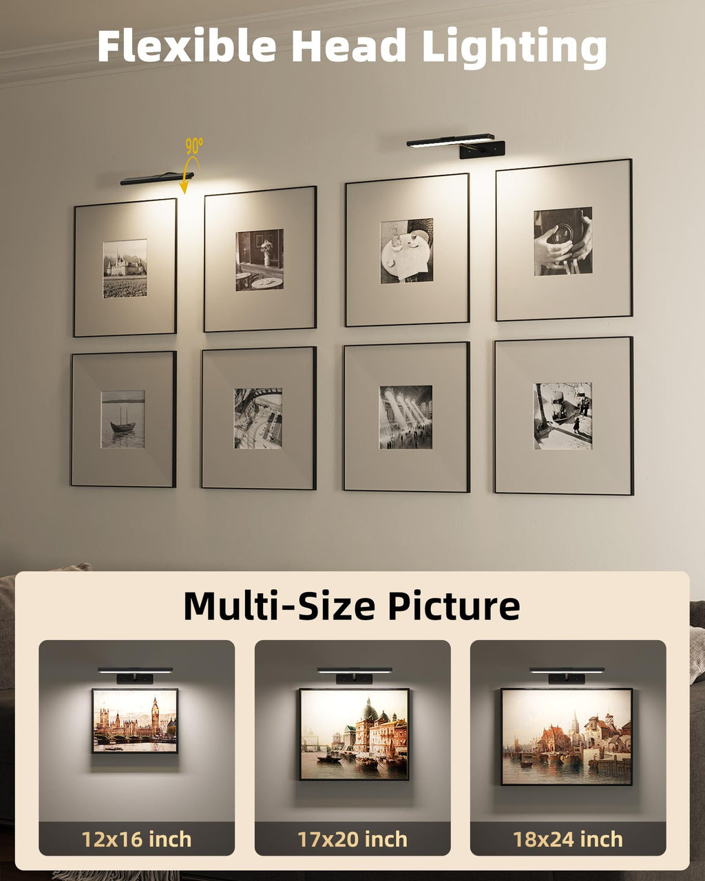 EZVALO Picture Light for Wall, 13'' Rechargeable Magnetic with Remote