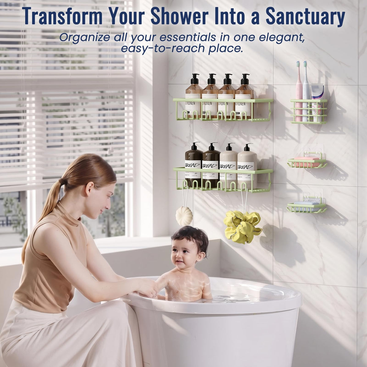 8 Pack Adhesive Bathroom Holders & Dispensers for Kids & Adults, Black