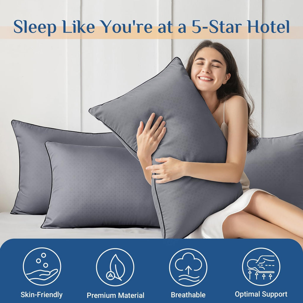JOLLYVOGUE Firm King Size Pillows Set of 4, Cooling Supportive Bed Pillows with Oeko-Tex Certified Soft Down Alternative Fill, Luxury Hotel Quality for Back, Stomach and Side Sleepers