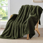 BEDELITE Ribbed Full Size Blanket for Bed, Olive Green, 84"x90"