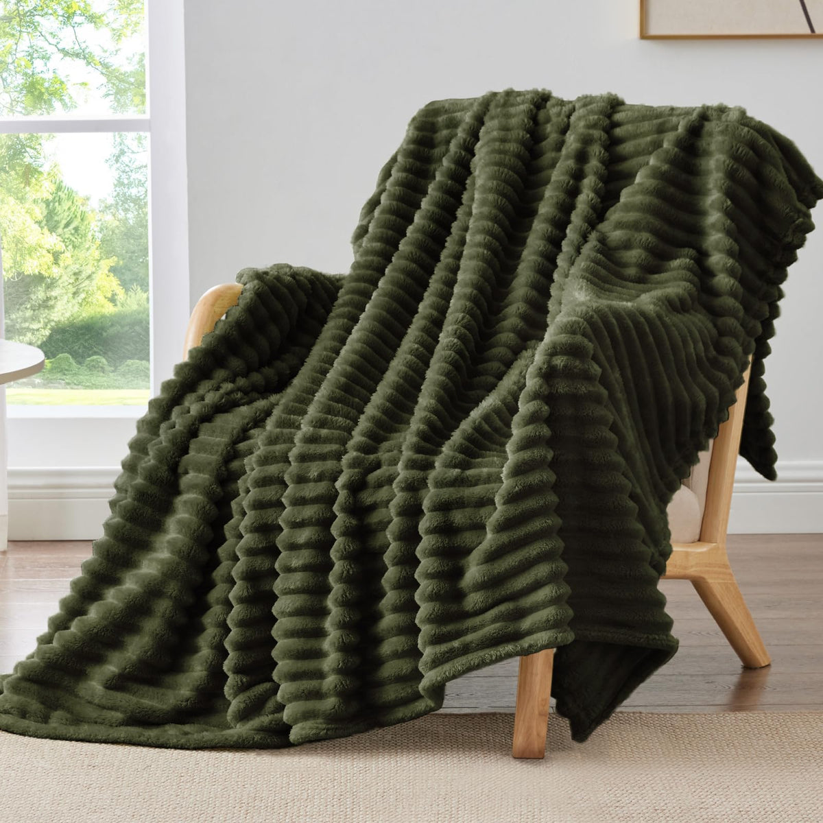 BEDELITE Ribbed Full Size Blanket for Bed, Olive Green, 84"x90"