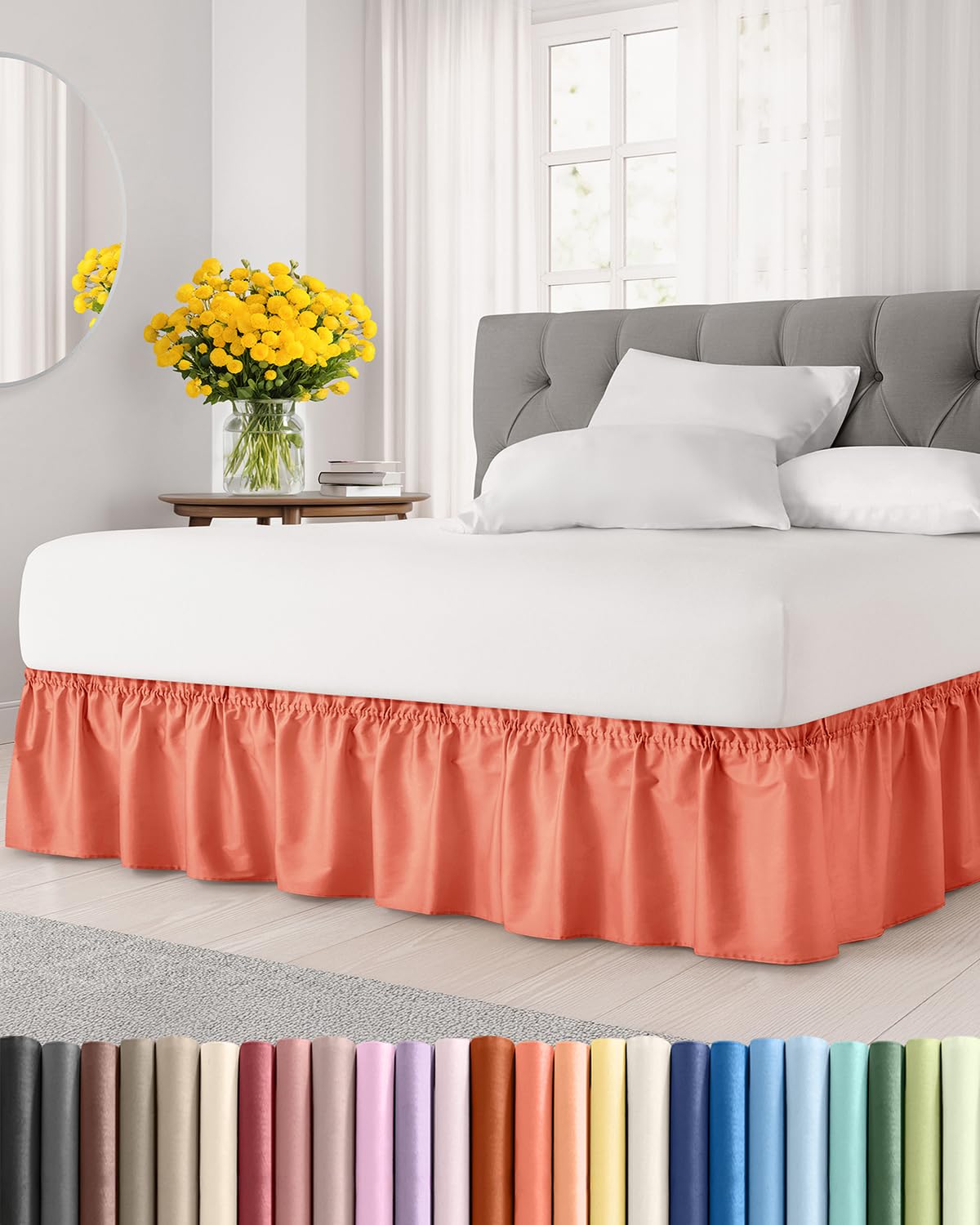 CGK Wrap Around Dust Ruffle Bed Skirt - Full Size, 14" Inch, Light Grey