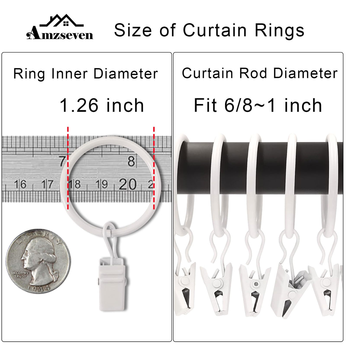40 Pack Metal Curtain Rings with Clips, 1.5 in ID, Gold