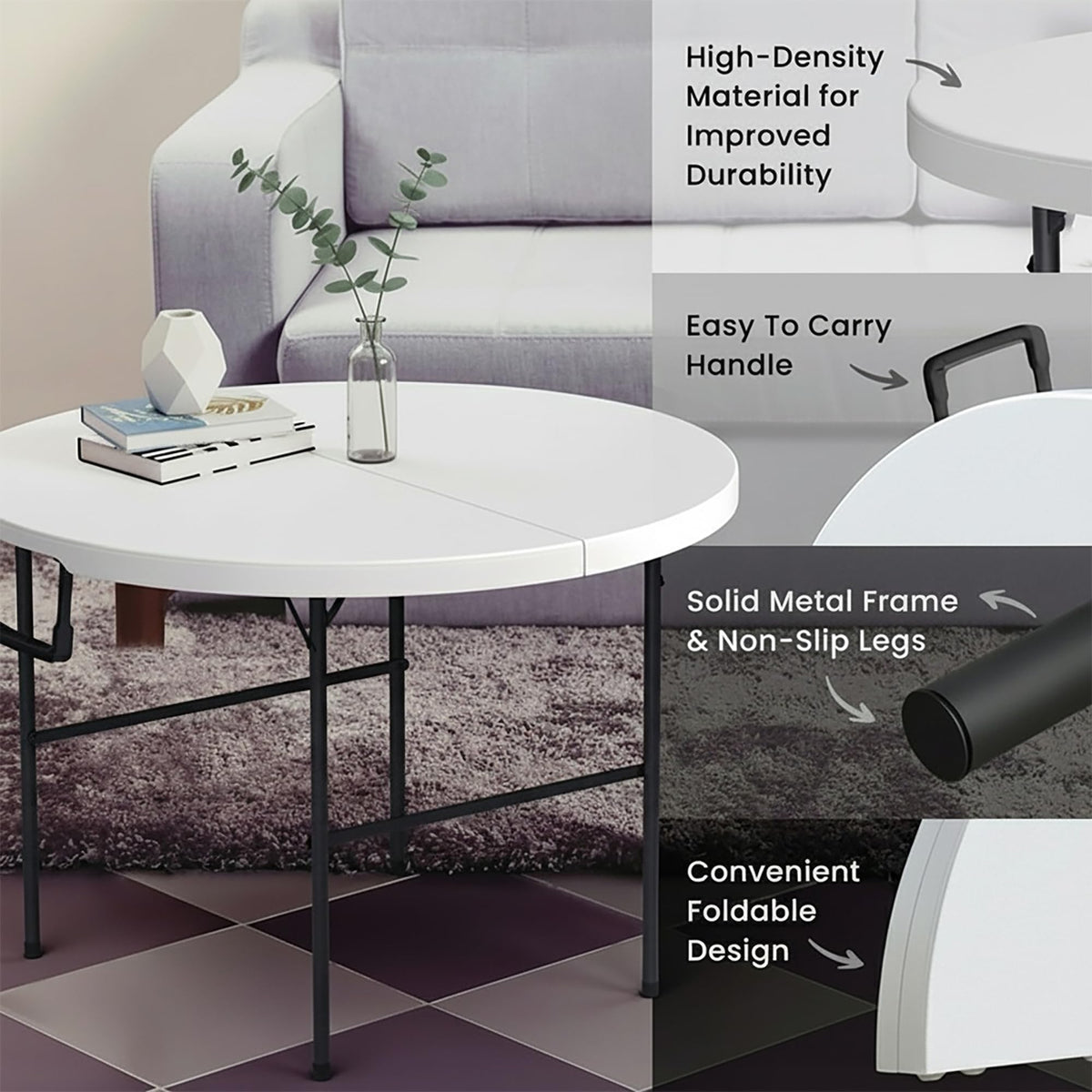 10 PACK of 8 Feet Foldable Table with Built in Handle & Steel Legs | 8 FT Heavy Duty Portable | Perfect for Party, Dining, Wedding, Events, Picnic Indoor, Outdoor, Camping, Temporary - 8 Foot
