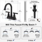 Matte Black Bathroom Faucet, Hurran 4 inch Centerset 2-Handle Lead-Free