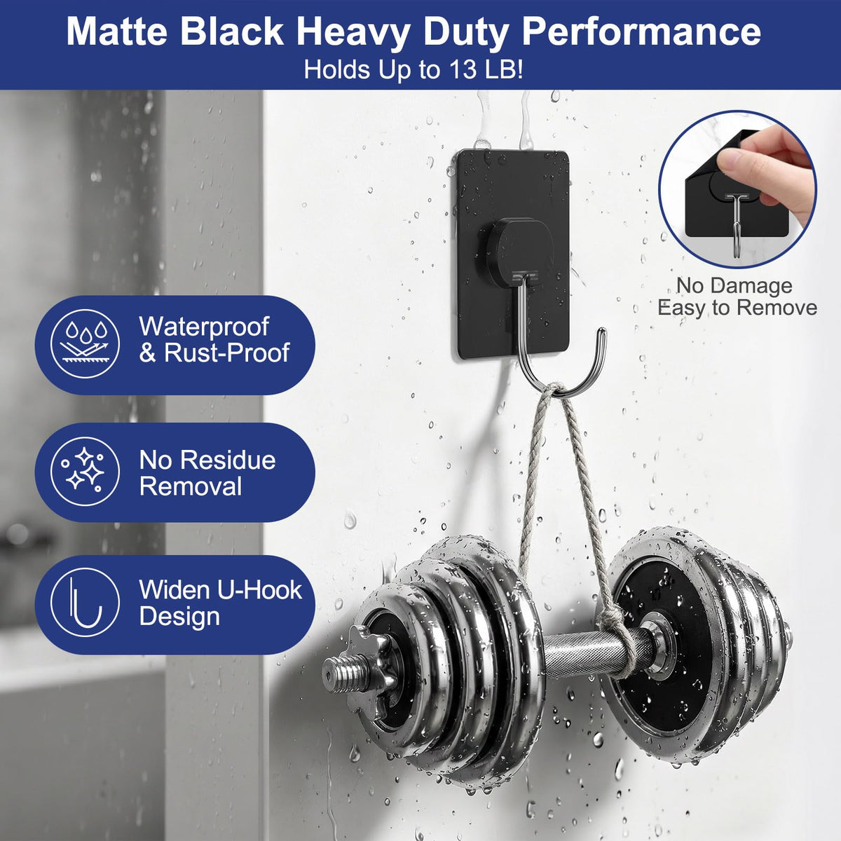 Adhesive Wall Hooks No Drill Clear Heavy Duty, 13LB Sticky 12 Pack