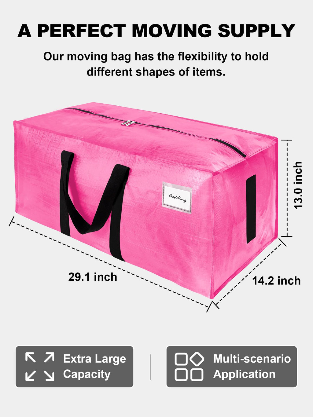 HOMESURE Supports 200lbs Heavy Duty Moving Bags - Strong Zipper & Wrap-Around Handles - Water-Resistant Storage Totes, Durable Alternative to Moving Boxes - 4 Pack - Semi-Transparent